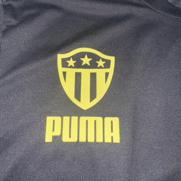 Puma Shirt Mens Large Black Gray Short Sleeve Athletic Tee Soccer Training Top - Picture 1 of 15